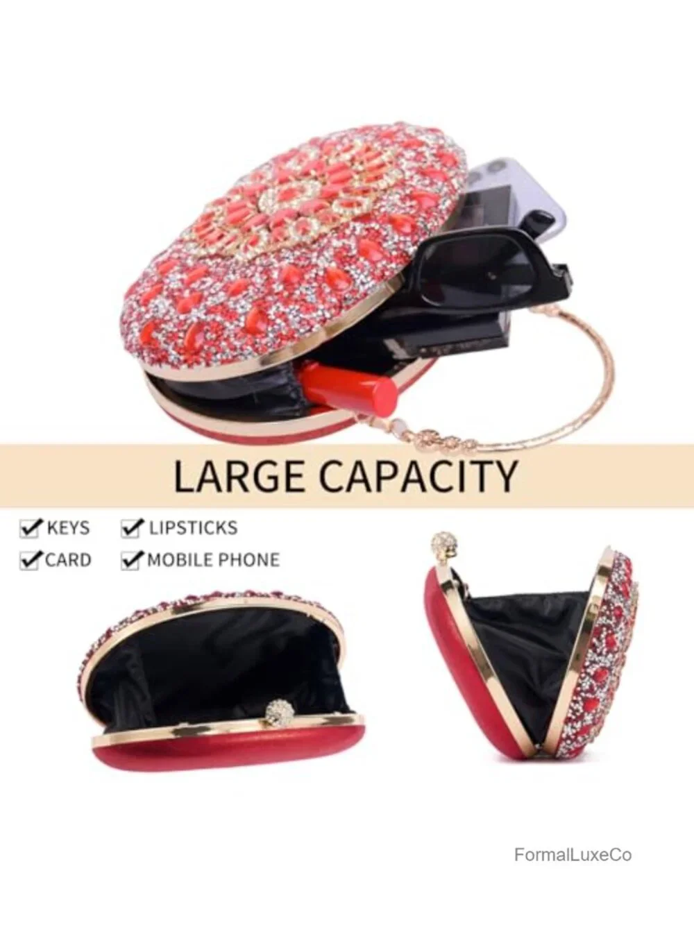 Sparkly Rhinestone Evening Clutch Purse with Chain - Luxury Handbag for